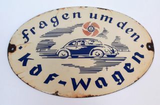 3rd Reich Enamel Advertising Sign “Ask About The KDF-Wagen”