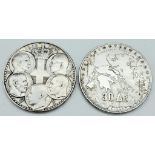 A pair of silver Greek coins (30 drachmae) commemorating the centenary of the Democratic Kingdom