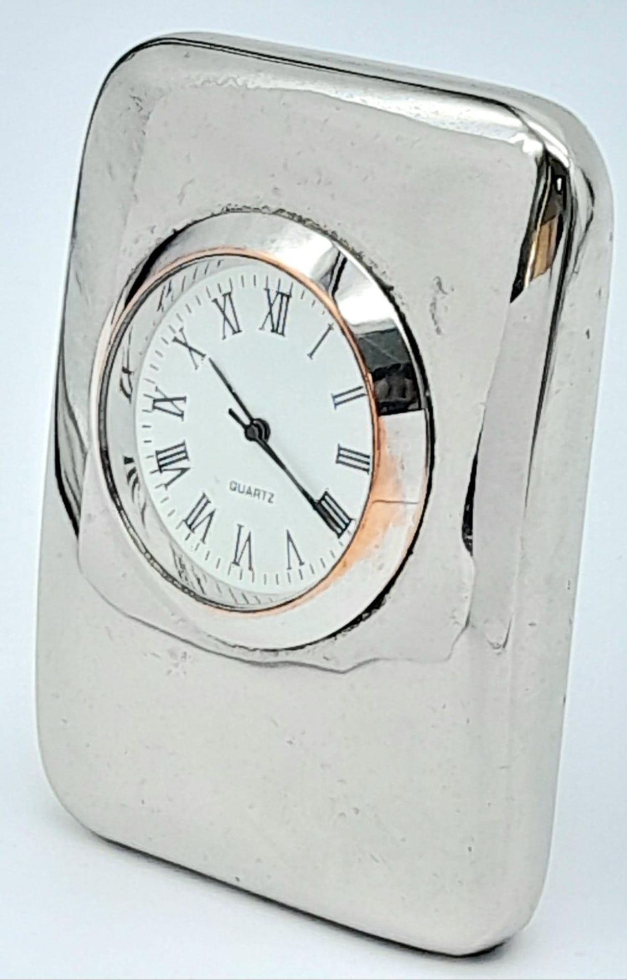 A Late 20 th Century Japanese, Modernist Design, Bi-Metal Quartz Desk Clock/Paperweight. 7.5cm Tall.