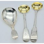 Three Antique Georgian Sterling Silver Condiment Spoons. Makers marks include Richard Ruggs and