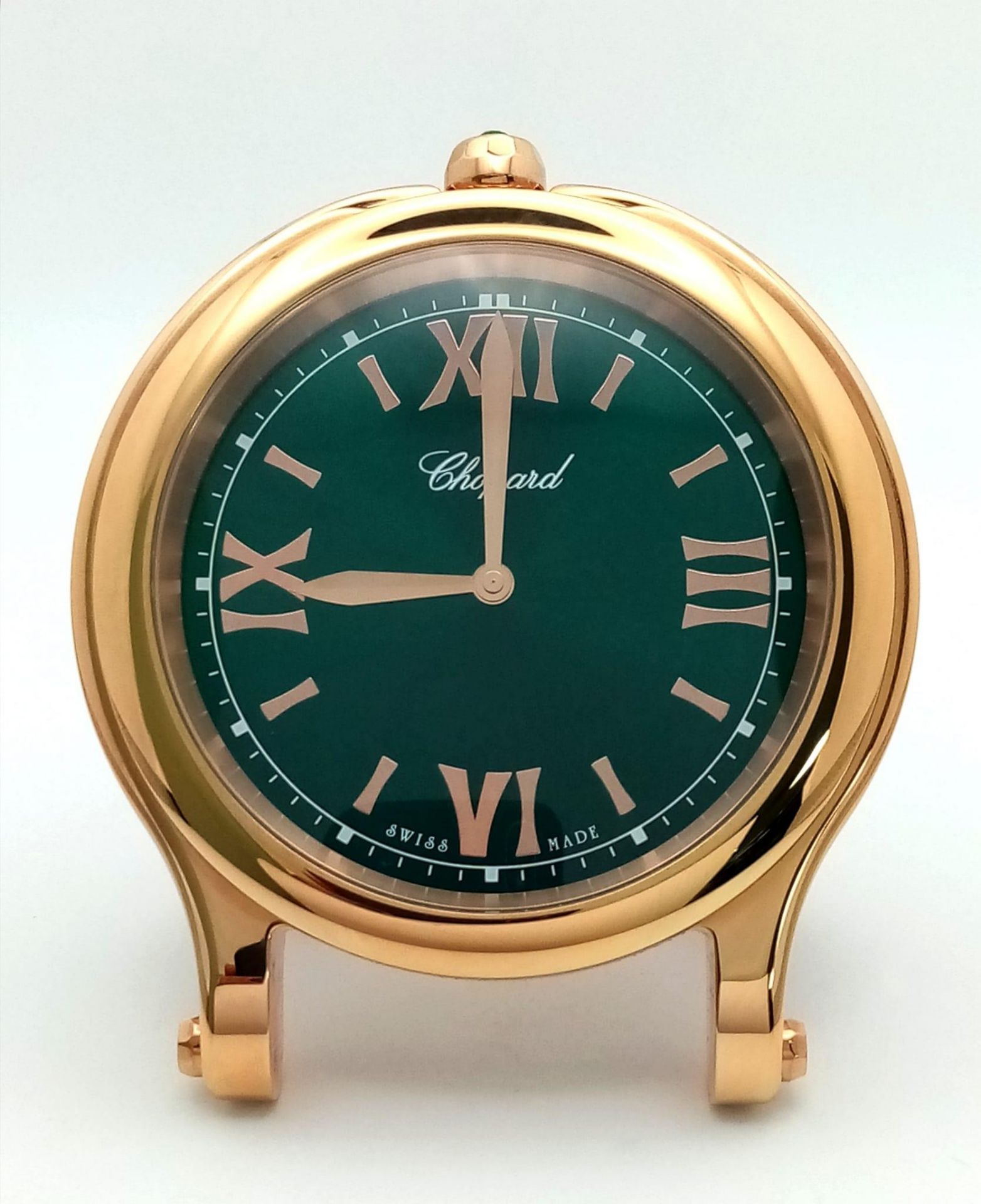 A Chopard Happy Sport Rose Gold Plated Table Clock. Quartz movement. Green dial with Roman numerals. - Bild 2 aus 7