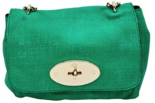 A green Mulberry Lily mini bag with gold tone hardware and matching strap. Size approx. 20x18x8cm.