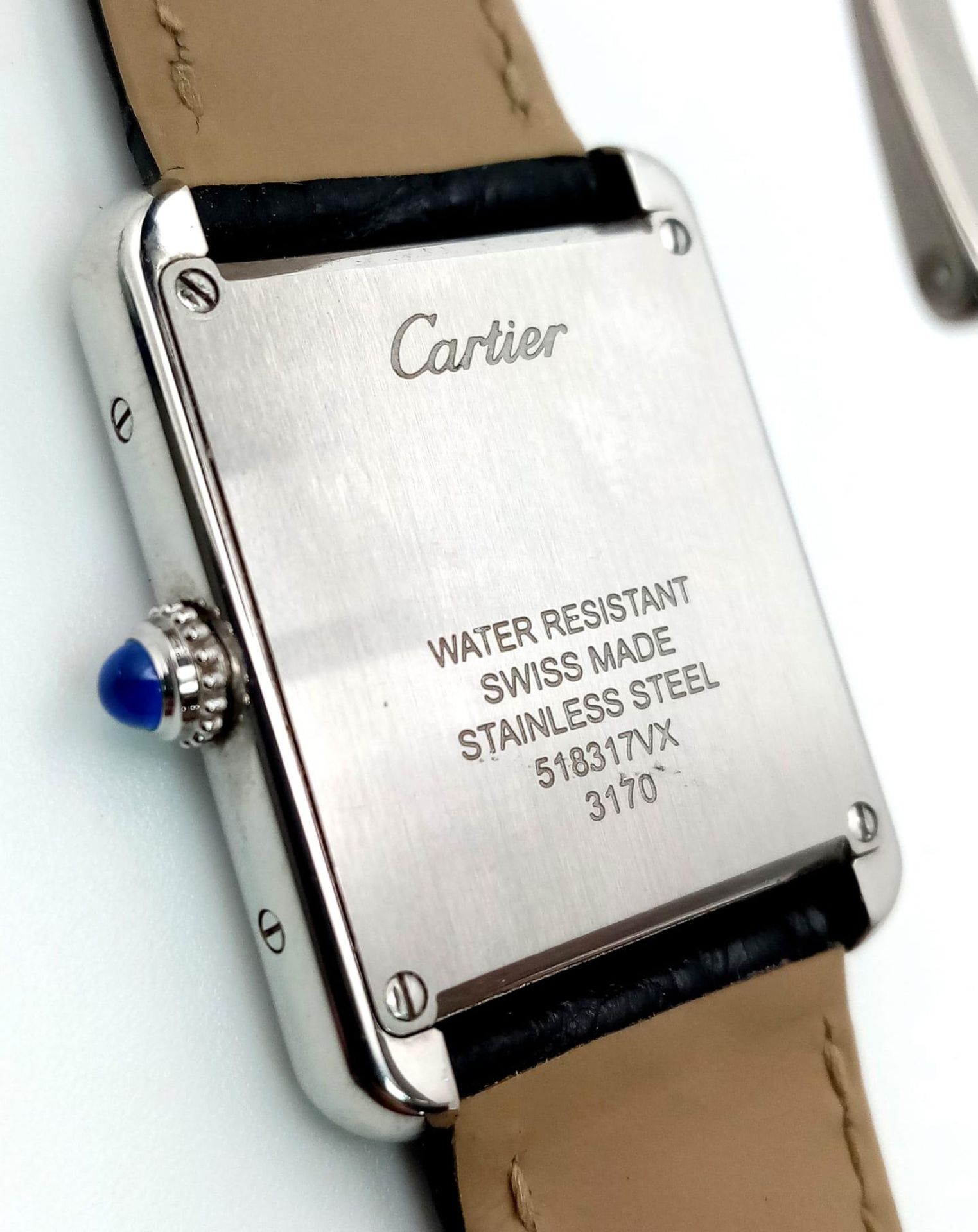 A Very Collectible Cartier 3170 Quartz Ladies Watch. Black leather strap with Cartier clasp. - Image 6 of 10