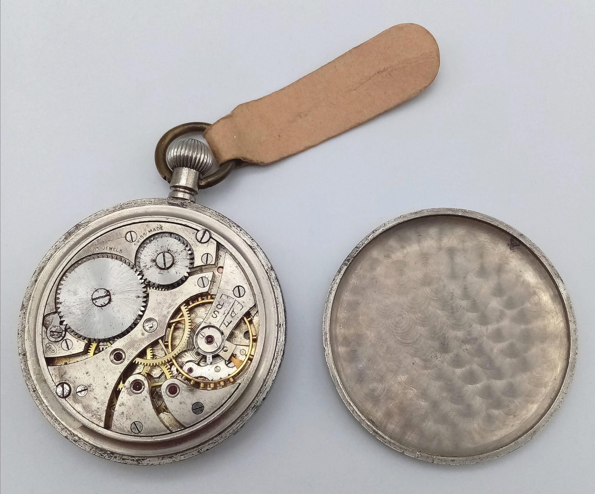A WW2 British Officers Pocket Watch. 15 jewels. Top winder. In working order. Military markings on - Image 3 of 10
