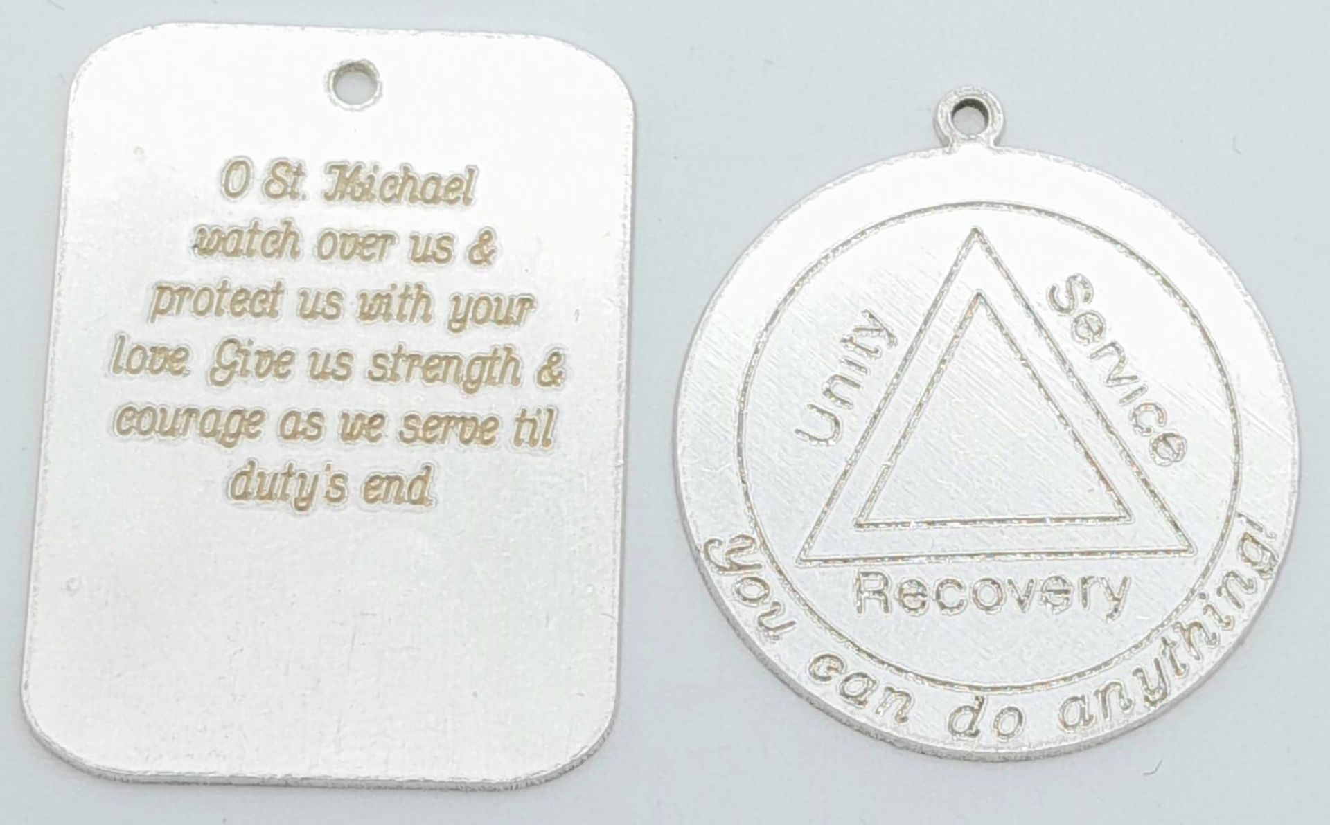 2 X STERLING SILVER ONE ENGRAVED WITH UNITY, SERVICE & RECOVERY YOU CAN DO ANYTHING & OTHER IS