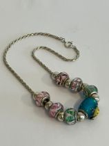 Beautiful SILVER TWIST NECKLACE Having Silver and Glass charms with Silver Boules dividers. 39cm.