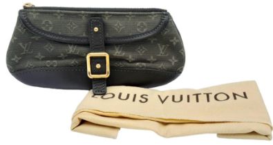 A Louis Vuitton Green Canvas and Leather Wallet/Purse. LV monogram exterior with belt buckle