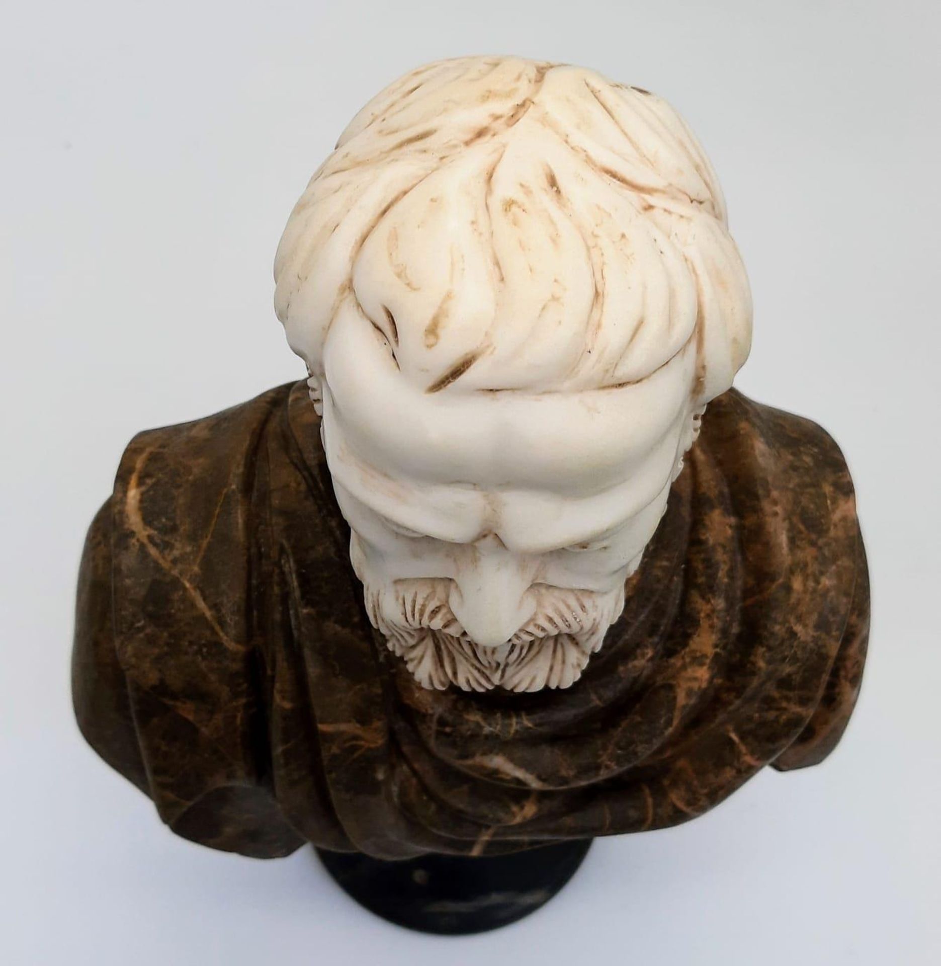 A Marble Bust of Distinct Grandeur. A black marble base, leads to a wonderfully selected veiny brown - Image 5 of 6
