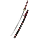 An Excellent Condition Modern Display Japanese Katana. 104cm Length. Iron Tsuba, Red and Black