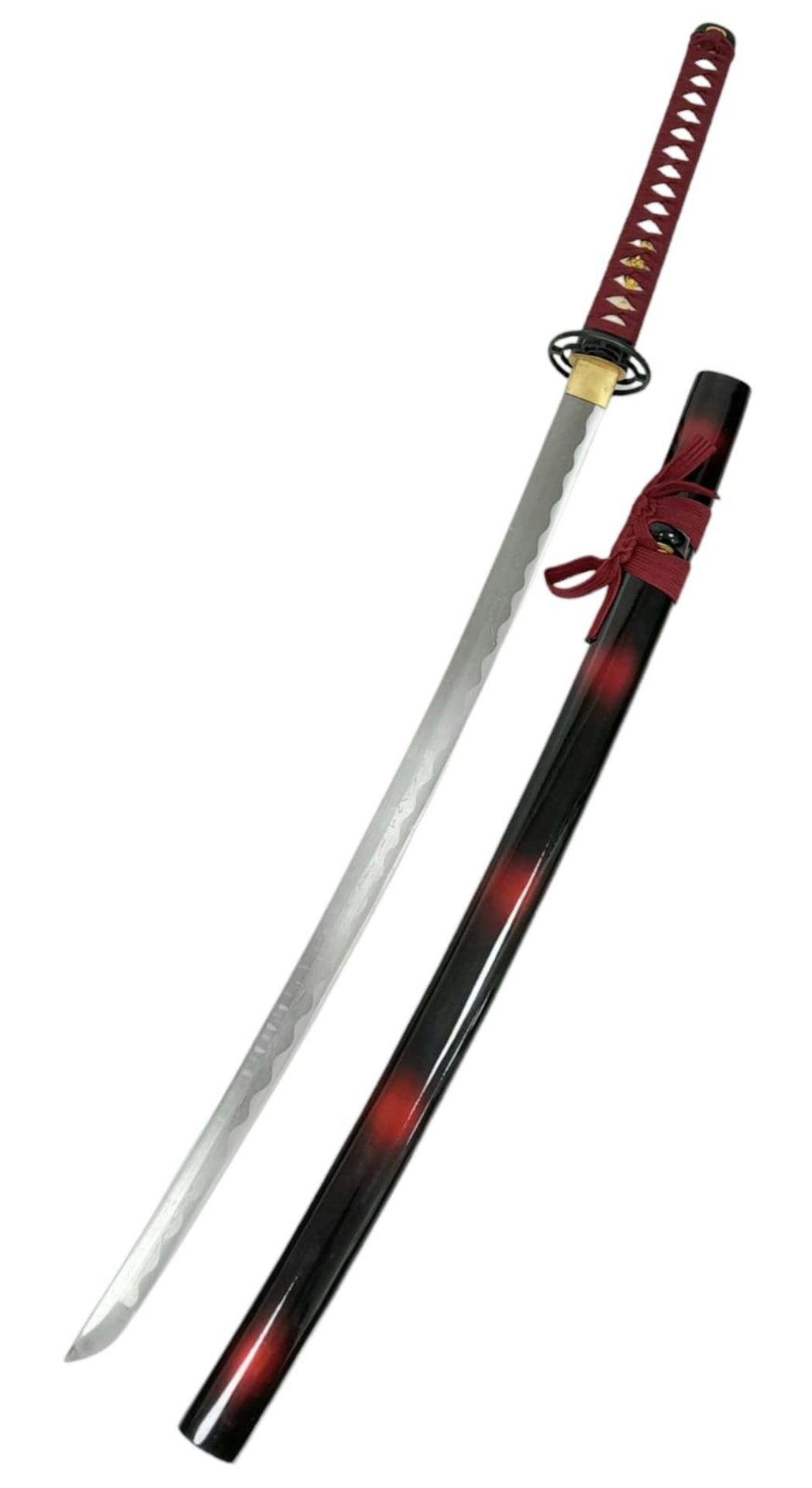 An Excellent Condition Modern Display Japanese Katana. 104cm Length. Iron Tsuba, Red and Black