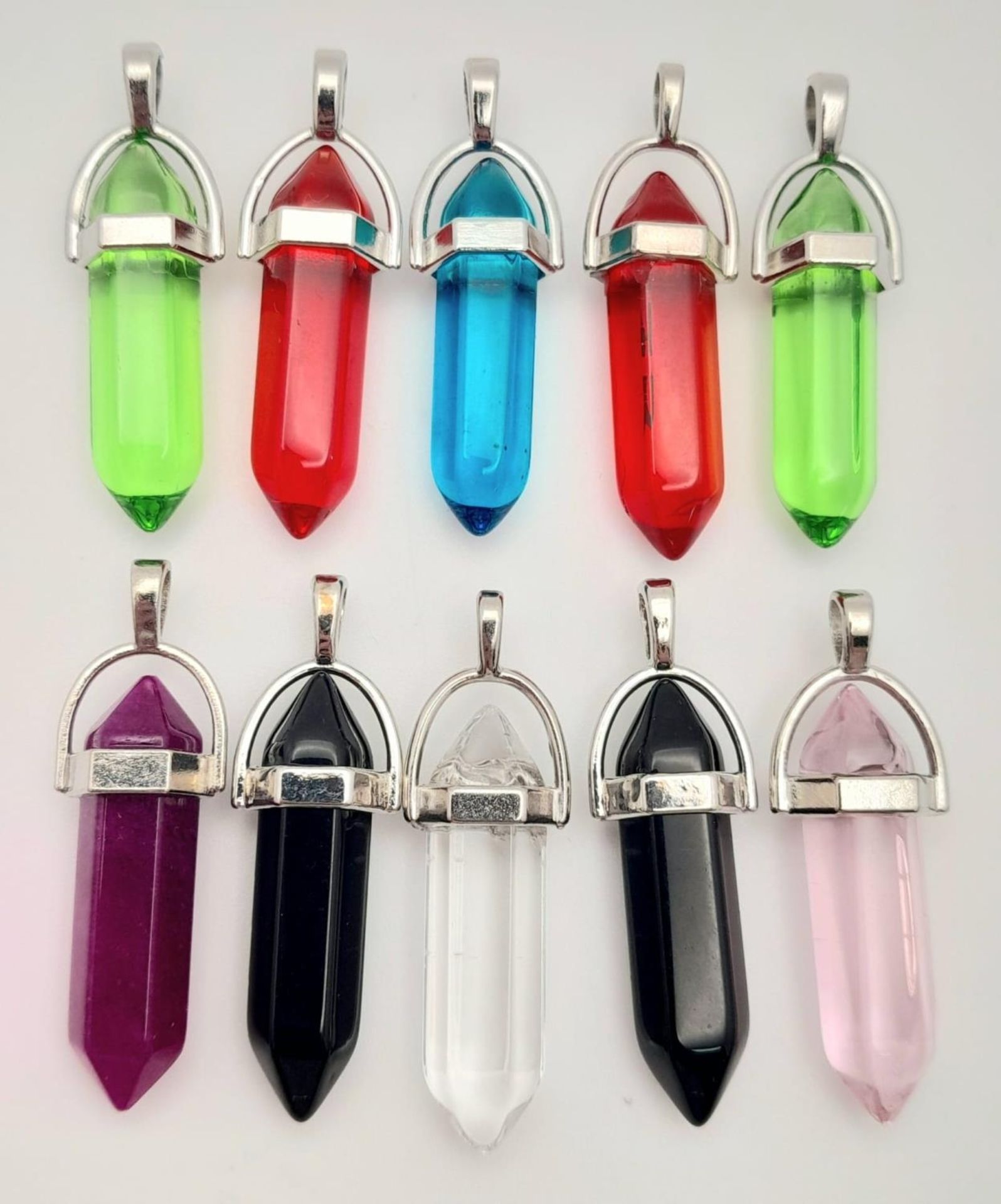 Ten Quartz Healing Pendants - Different Colours. 4cm