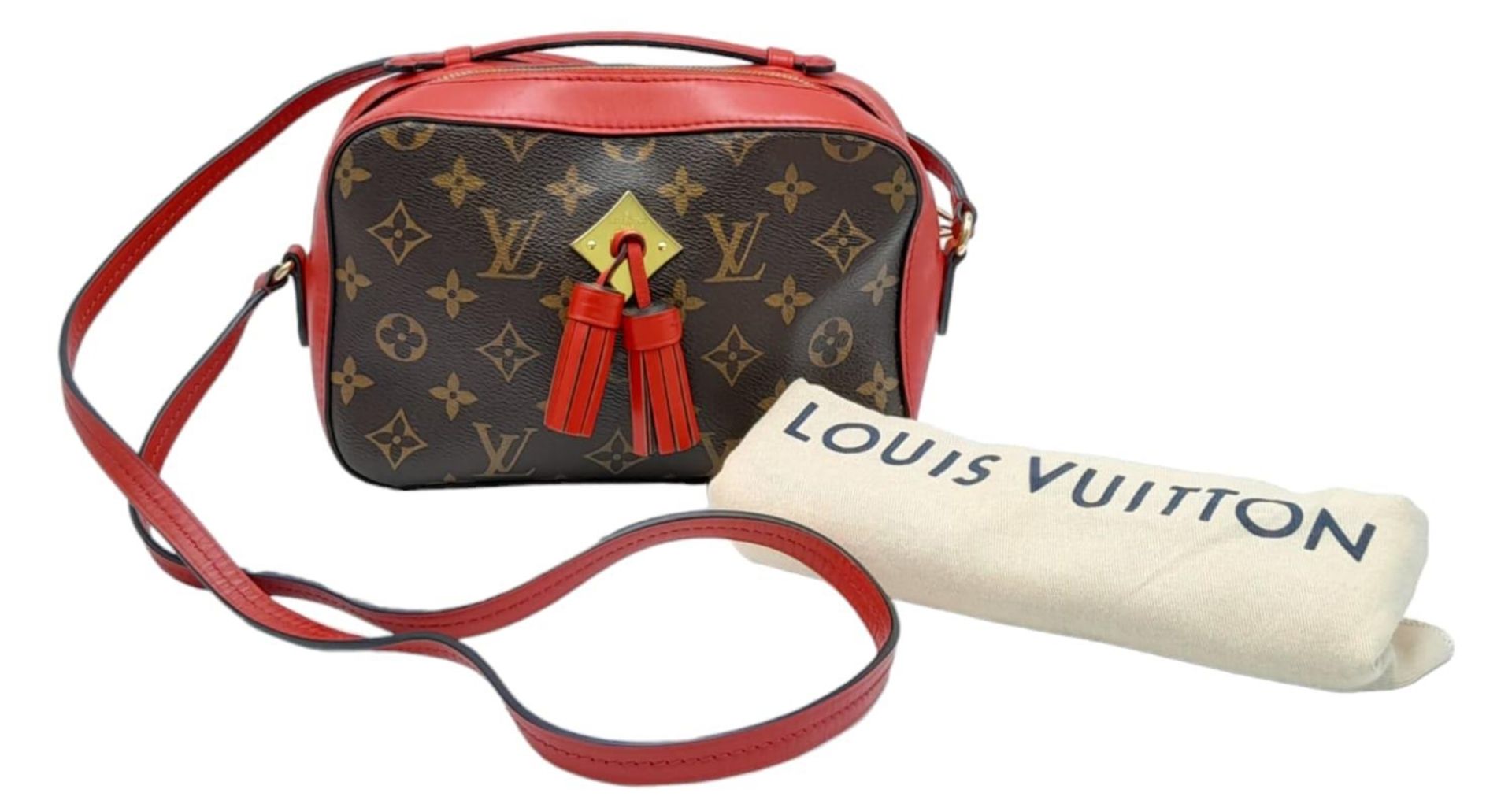 A Louis Vuitton Saintonge shoulder bag, classic monogram canvas with red leather exterior and - Image 2 of 9