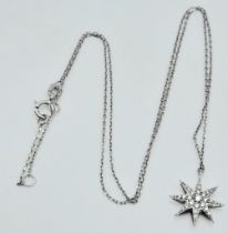 A 9K WHITE GOLD DIAMOND STAR PENDANT ON CHAIN NECKLACE 1.26G 40.5cm chain 1.4cm drop ref: SC 1055