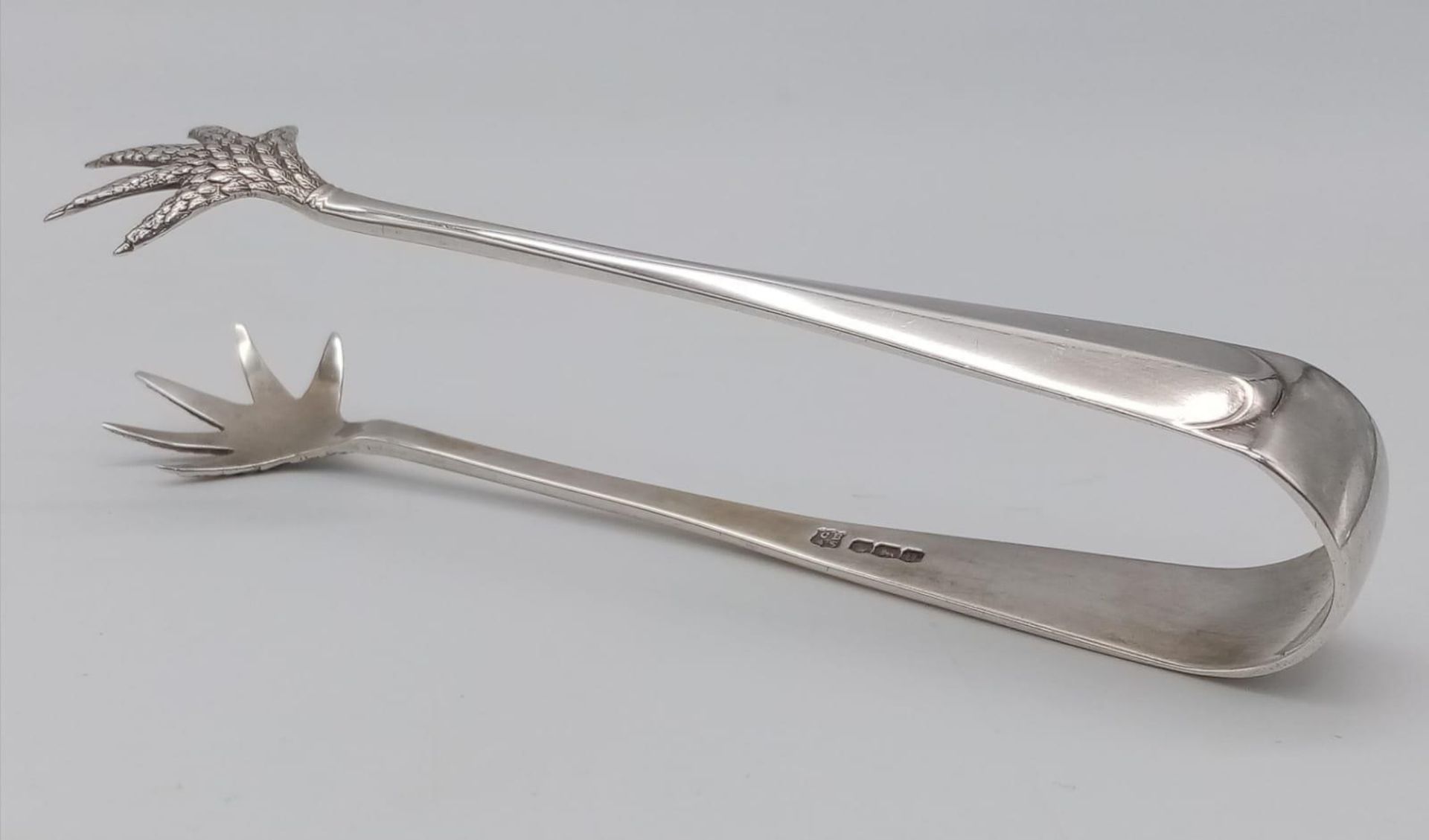 An antique sterling silver Eagle claw sugar tongs. Full hallmarks Birmingham, 1937. Total weight - Image 2 of 4
