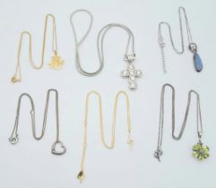Six Different Style Sterling Silver Necklaces - Includes Peridot and Colour-Play pendants.