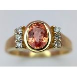 A 18K YELLOW GOLD DIAMOND & ORANGE SAPPHIRE RING 4G SIZE N 1/2 ref: 7675