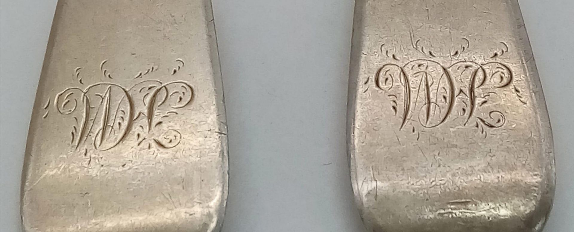 2X antique Georgian sterling silver spoons. Full hallmark London, 1836. Total weight 53.95G. Total - Bild 4 aus 4
