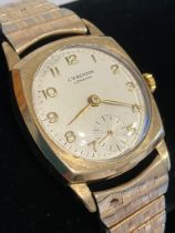 Gentlemans Vintage 1960 BENSON 9ct GOLD WRISTWATCH with expandable gold plated bracelet. Manual