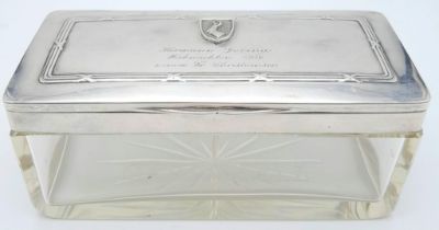 A Rare 1936 Christmas Gift Crystal Glass Box with hallmarked .800 silver lid, that has been hand
