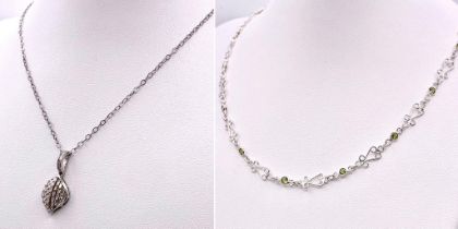 Two 925 Sterling Silver Gemstone Necklaces. Peridot - 48cm and White Topaz - 40cm. 11.67g total