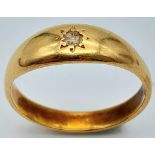 A Vintage 18K Yellow Gold (tested) Diamond Ring. Diamond set in the classic star setting. Size R.