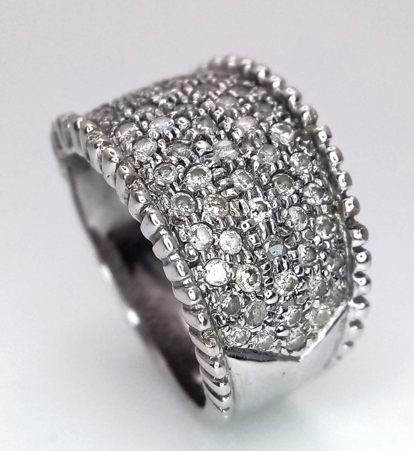 A 18K WHITE GOLD DIAMOND ENCRUSTED BAND RING 0.75CT 10.1G SIZE M 1/22 ref: 6538 - Image 2 of 8