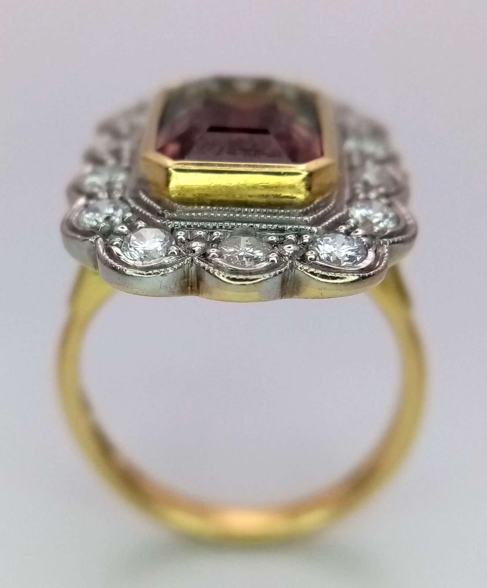 A 18K YELLOW GOLD DIAMOND AND BI COLOUR TOURMALINE CLUSTER RING 7.9G SIZE M 1/2 ref: STOCK 6765 - Image 5 of 7