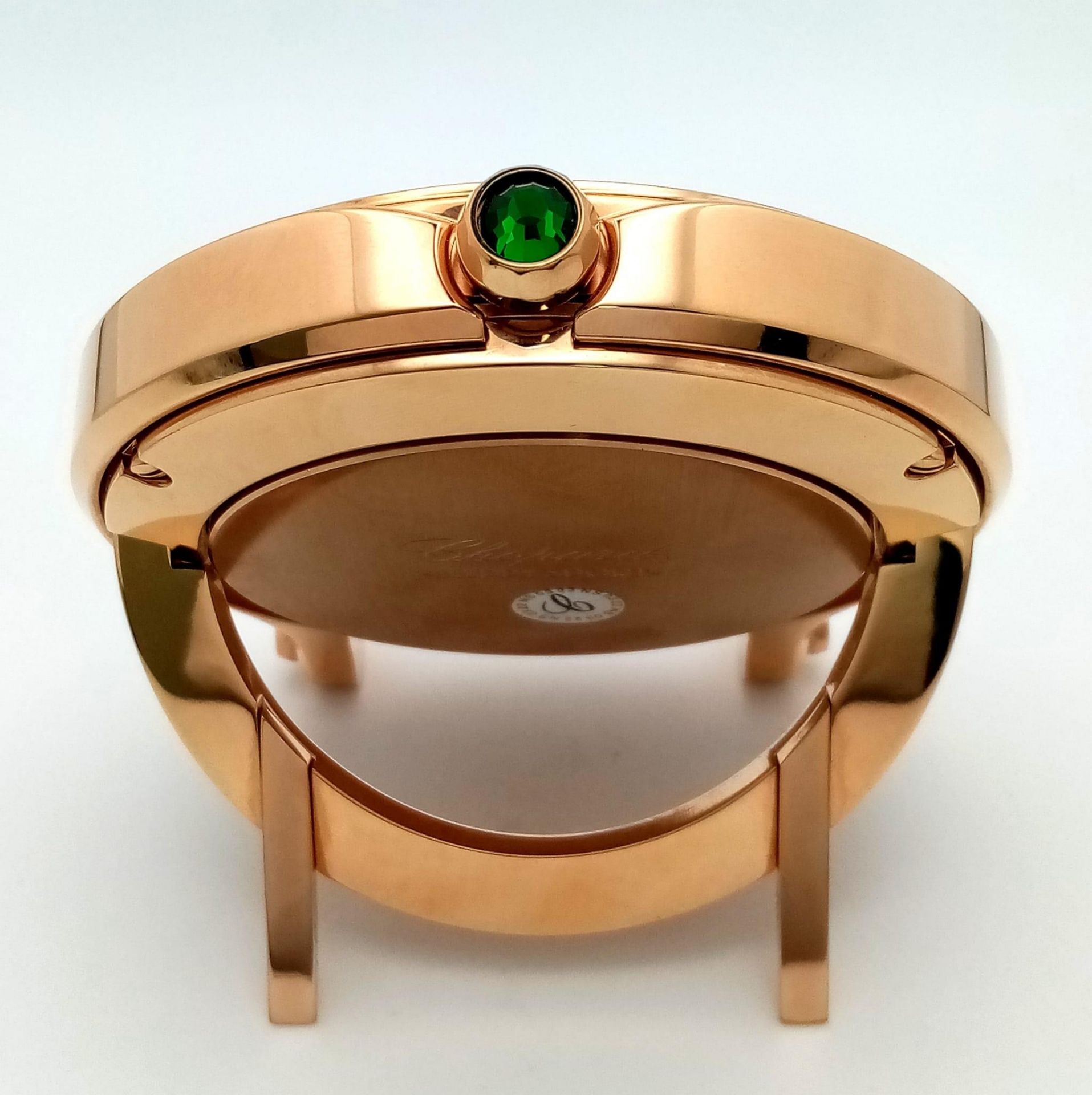 A Chopard Happy Sport Rose Gold Plated Table Clock. Quartz movement. Green dial with Roman numerals. - Bild 5 aus 7