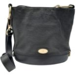 A Black Leather Mulberry Shoulder Bag. Textured exterior with silver-tone hardware. Black textile