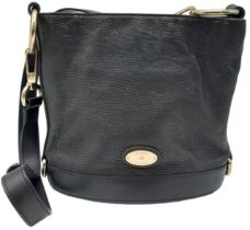 A Black Leather Mulberry Shoulder Bag. Textured exterior with silver-tone hardware. Black textile