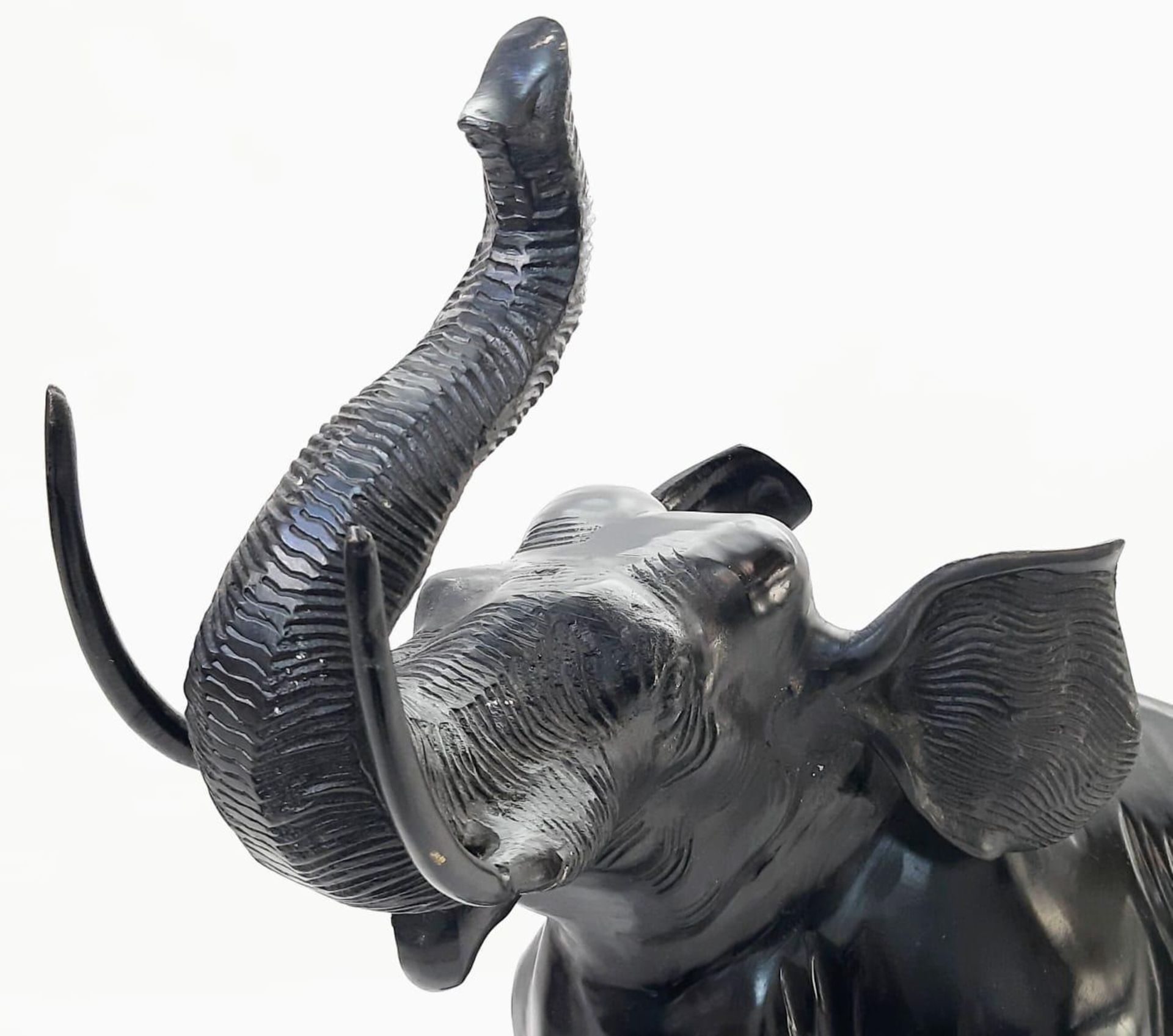 Beautiful Bronze Black Elephant. Standing at 52cm tall, this majestic bronze elephant with raised - Image 6 of 6