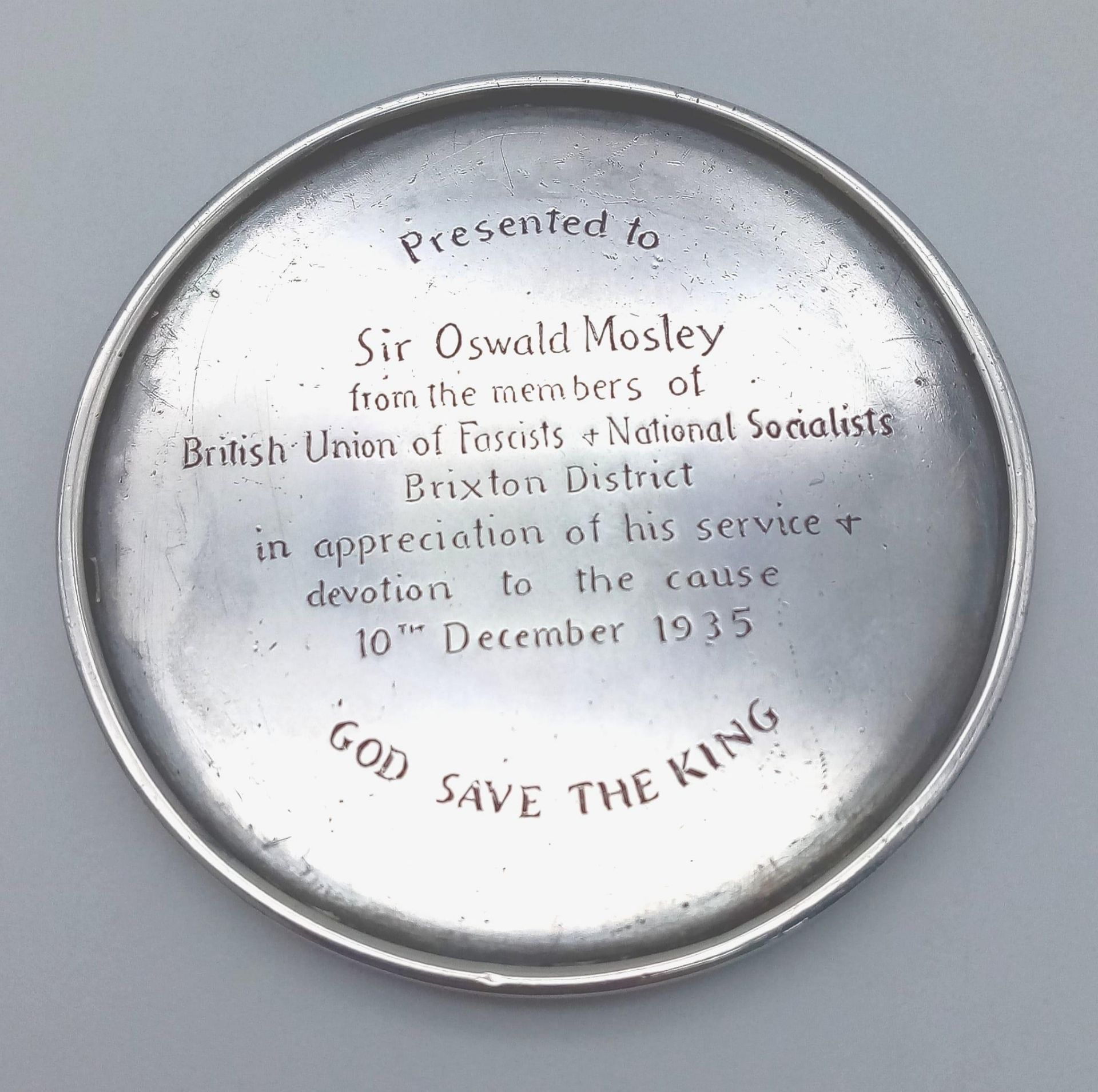 Very Rare British Union Fascists Silver Medallion that was presented to Sir Oswald Mosley by the - Image 2 of 7