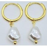 Gold Plated, Silver Pearl Earrings. Drop measures 1cm. Weight: 1.38g