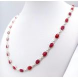 A Ruby Gemstone Chain-Link Necklace set in 925 Silver. 46cm length. 14.2g total weight. CD-1104