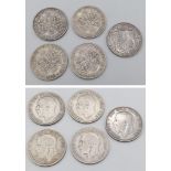 Five George V Silver Half Crowns - All VF grade but please see photos. 1923,1928 x 2,1929 and 1931.