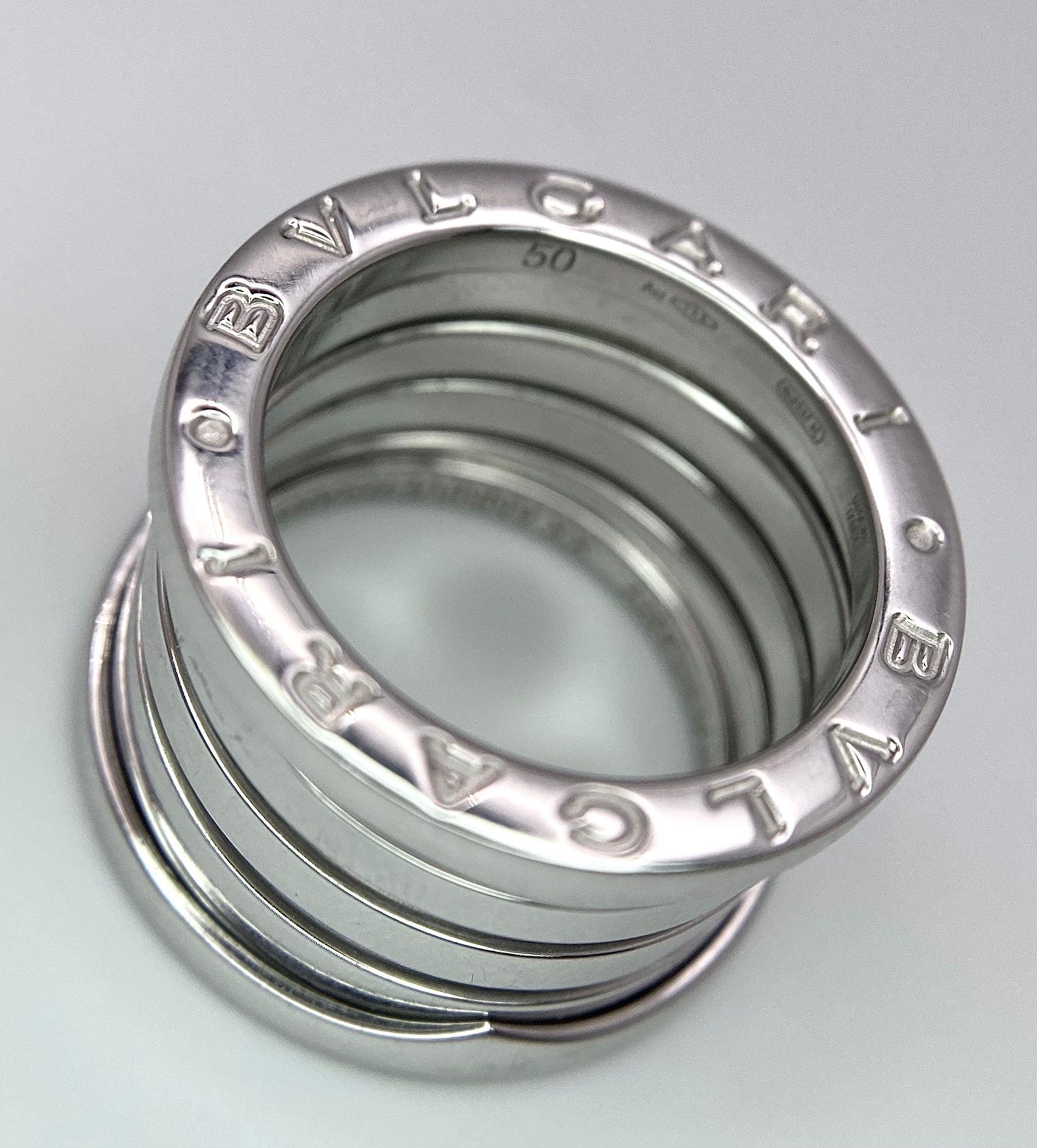 An 18K White Gold Bulgari Designer B.Zero1 Ring. Size J. 11.95g weight. Ref: 14616 - Image 6 of 11