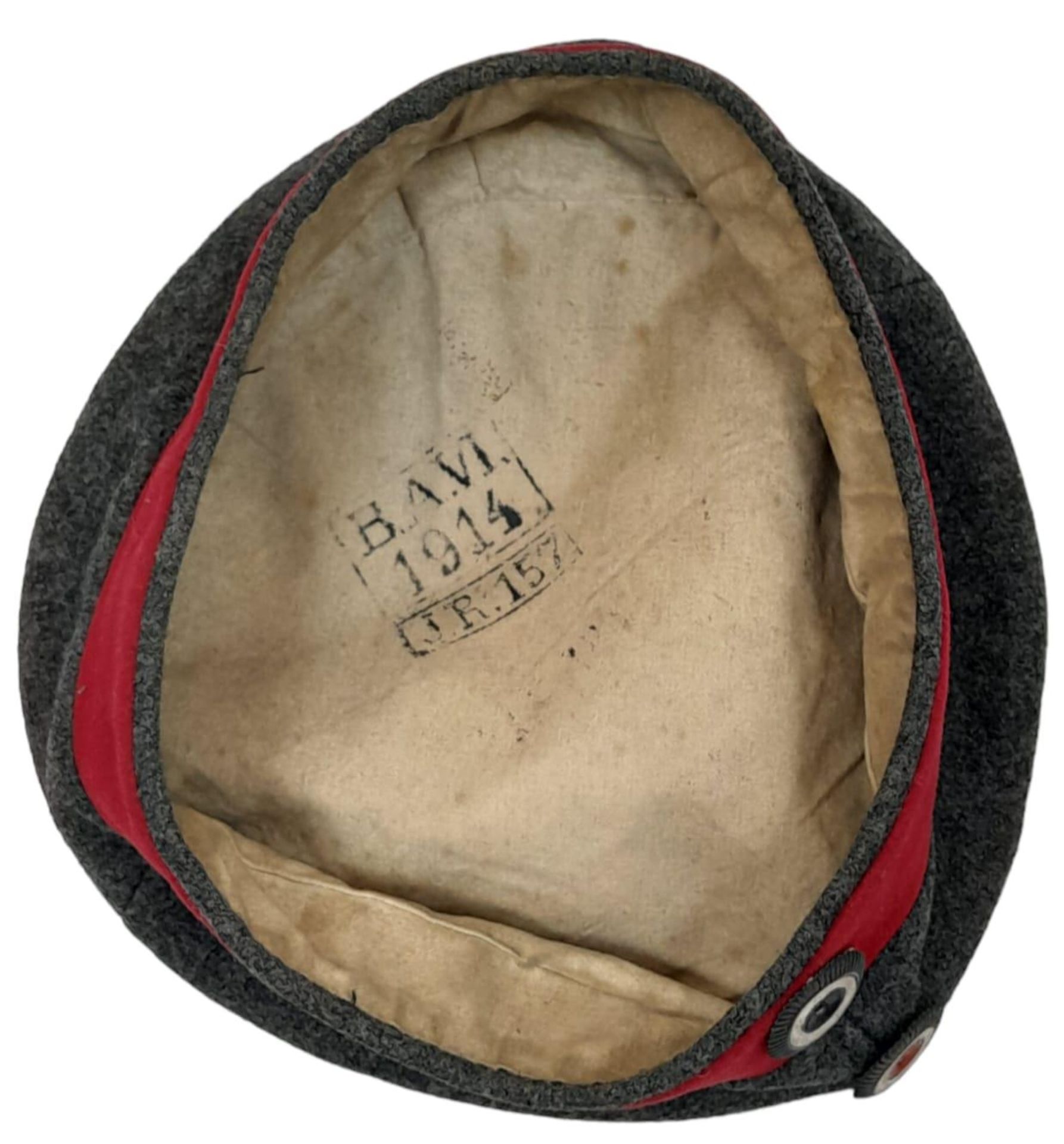 A WW1 1914 Dated Imperial German Feld Mütze Pork Pie Hat. Marked to the 157th (4th Silesian) - Image 4 of 5