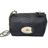A Mulberry Black Cecily Shoulder Bag. Snakeskin exterior with gold-toned hardware, chain and leather