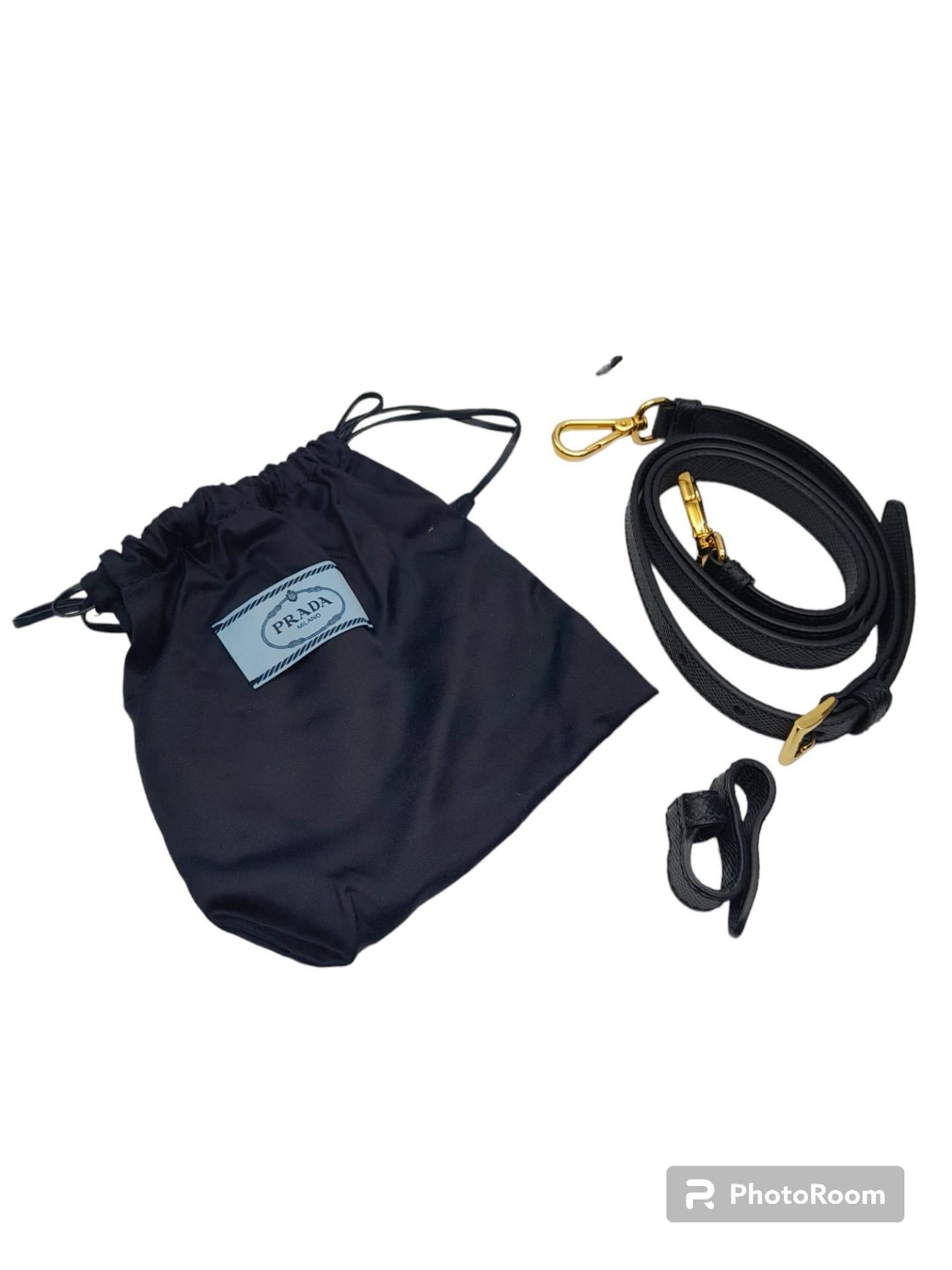 A Prada Black Leather Handbag. Textured black exterior with gold-tone hardware. Pastel pink - Image 8 of 9