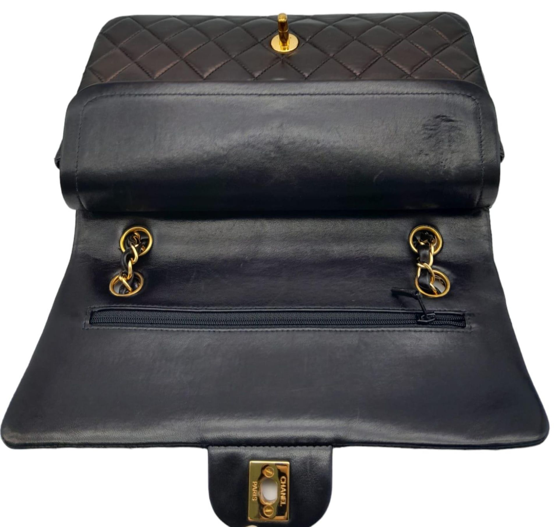 A Chanel Matelasse Chain Shoulder Flap Bag. Black Quilted lamb leather. Gold-tone hardware. CC - Image 6 of 11