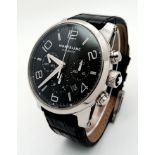 A "MONTBLANC" AUTOMATIC CHRONOGRAPH WITH 3 SUBDIALS ,STUNNING BLACK FACE , COMES WITH BOX AND