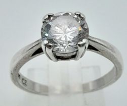 Magnificent Round Cut Cubic Zirconia, Sterling Silver Ring. Sparkles for days. Size: P Weight: 3.39g