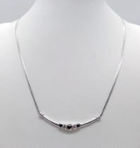 A 9K WHITE GOLD DIAMOND & SAPPHIRE PENDANT ON CHAIN NECKLACE 4G 43.7cm ref: SC 1046