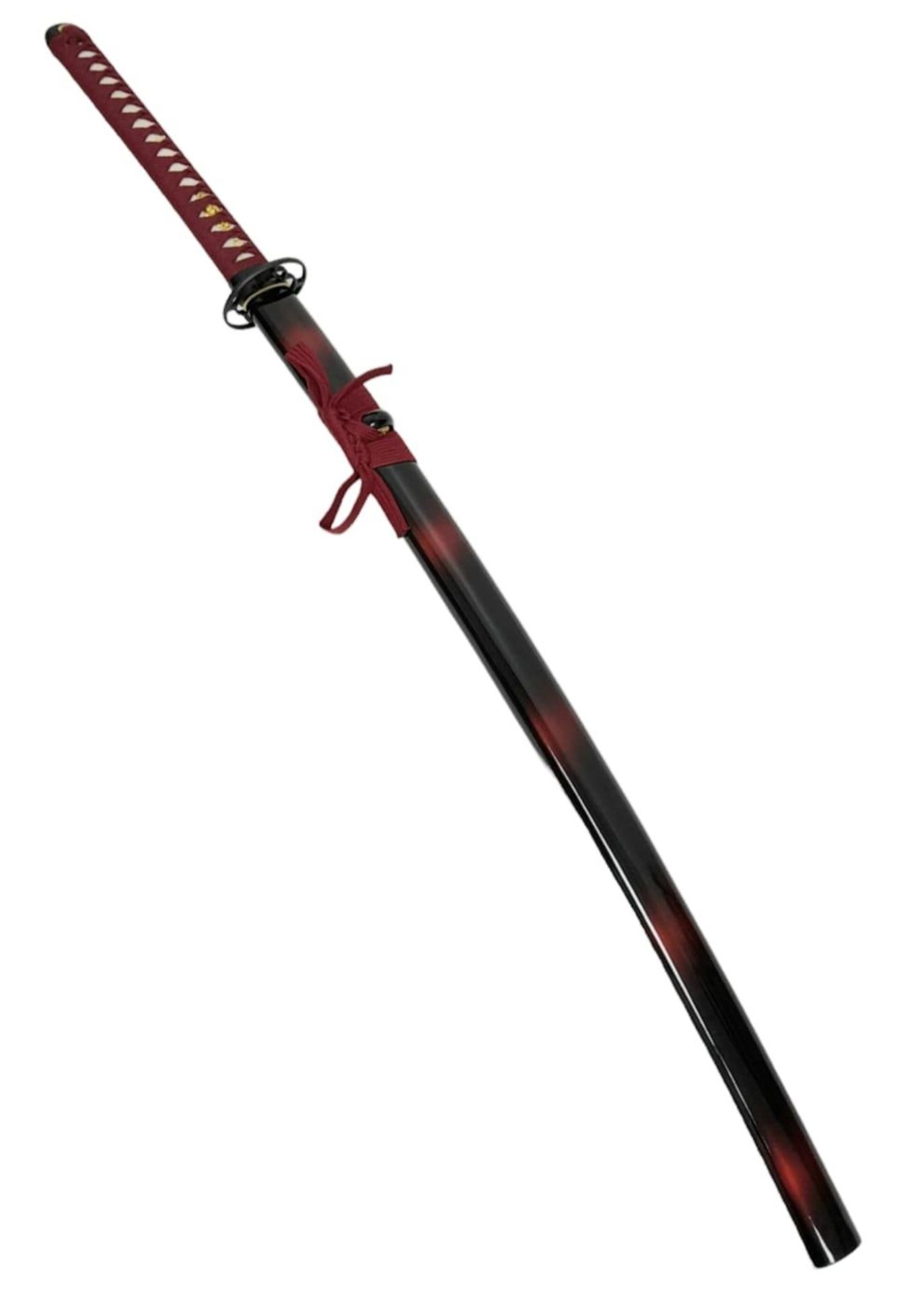 An Excellent Condition Modern Display Japanese Katana. 104cm Length. Iron Tsuba, Red and Black - Image 3 of 8