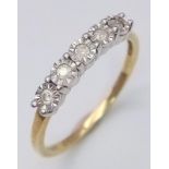 A 9K YELLOW GOLD DIAMOND 5 STONES RING. TOTAL WEIGHT 1.9G. SIZE R