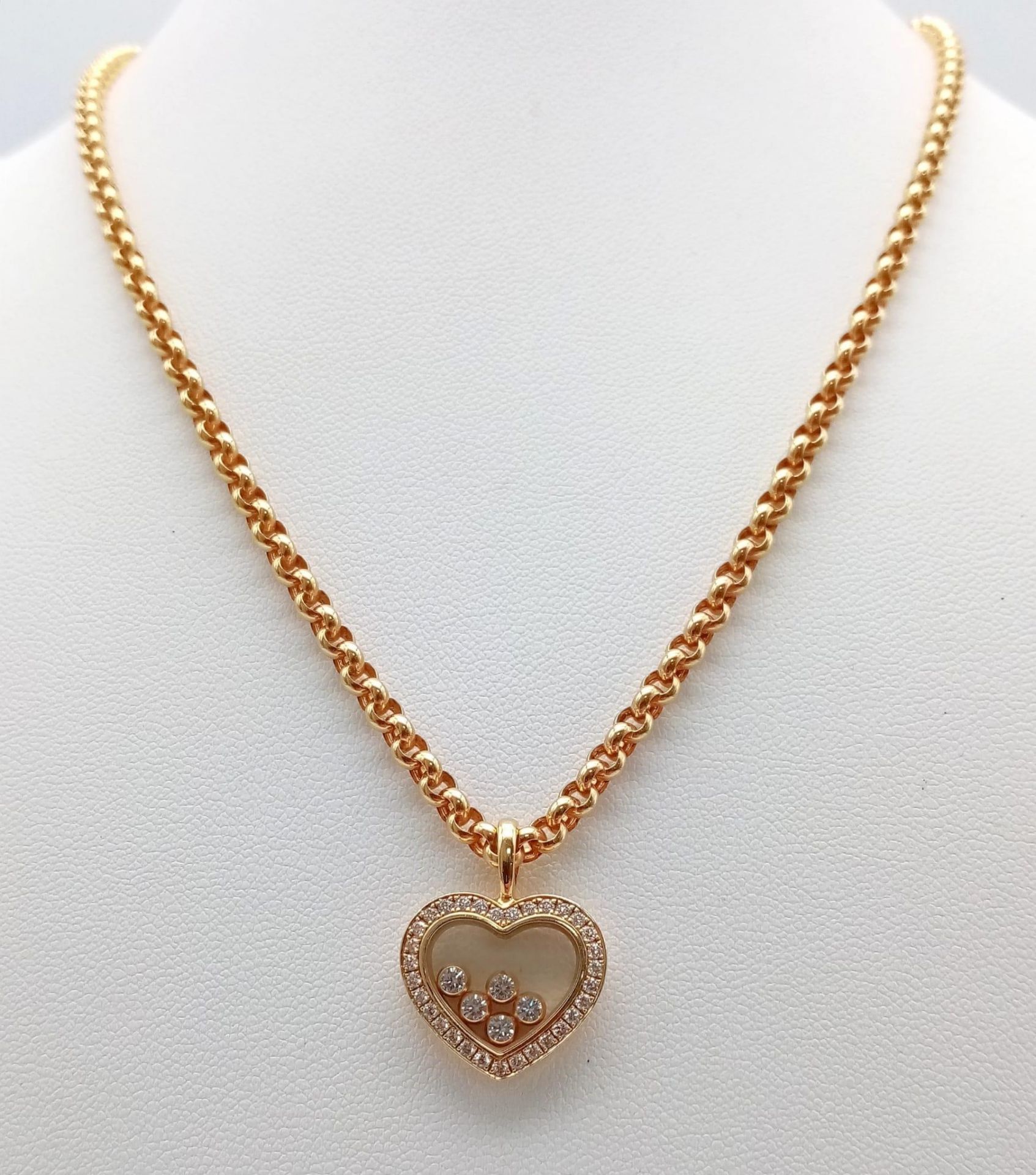 A Chopard 18K Yellow Gold and Floating Diamond Heart Pendant on an 18K Yellow Gold Belcher Link - Image 4 of 7