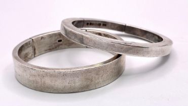Two Vintage Heavy 925 Silver Clip-Open Bangles. London hallmarks. 145.6g total weight.