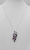 An Unworn Sterling Silver Multi-Gemstone Set Pendant Necklace. 50cm Length Chain. Pendant Measures