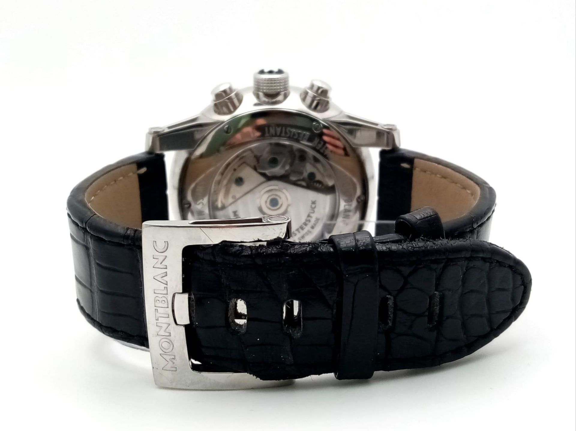 A "MONTBLANC" AUTOMATIC CHRONOGRAPH WITH 3 SUBDIALS ,STUNNING BLACK FACE , COMES WITH BOX AND - Image 5 of 8