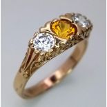 A 9k yellow gold CZ set gypsy style Ring, 3.6g (clear cz:4mm/yellow cz:5mm), size Q 1/2 ref: SH1295I